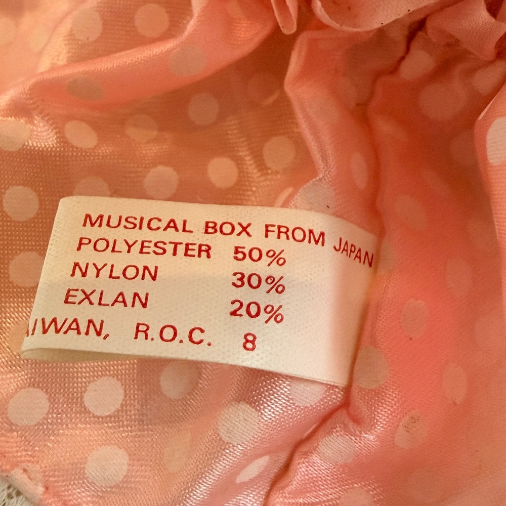 Vintage Poter 1986 Musical Doll Wind Up Moving Neck Pink Polka Dot Lace Toy Kids - Picture 8 of 8